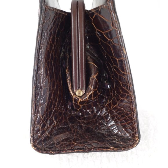 Vintage Crocodile Dual Top Handle Frame Swagger Style  Handbag - Picture 4 of 13